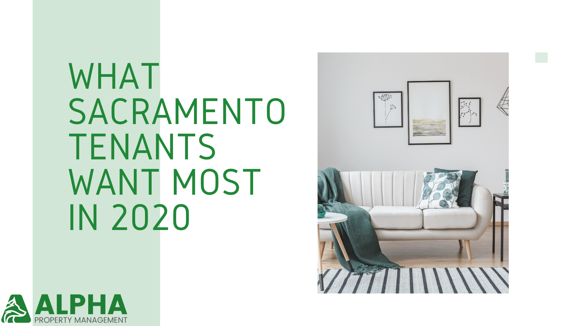 couch with pillows and blanket, text - What Sacramento tenants want most in 2020